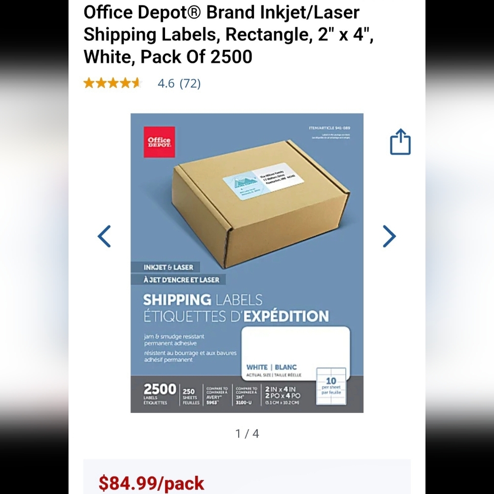 "2 x 4" White Shipping Labels